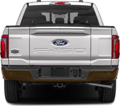 Rear view with tailgate, Ford emblem, King Ranch badge, and taillights