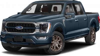 Front-side view of a modern pickup with distinctive grille and headlights