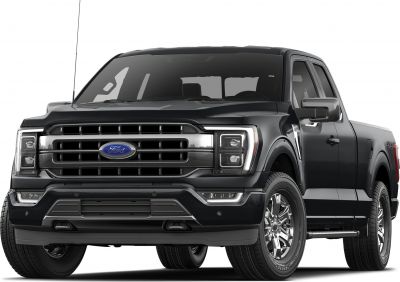 Front grille and headlights of a black pickup truck
