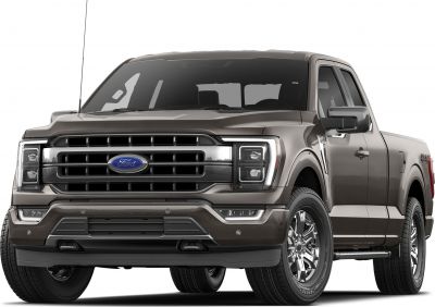 Front view of a modern pickup with bold grille and LED headlights