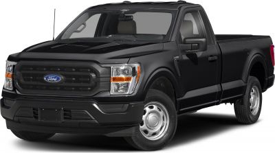 Black pickup truck with bold grille and steel wheels