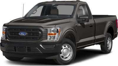 Front view of a Regular Cab pickup truck with grille and headlights