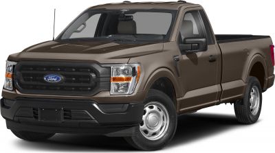 Front-side view of a pickup with black grille and steel wheels