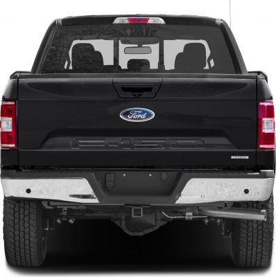 Rear view with tailgate, taillights, rear window, and exhaust pipe