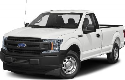 Front view of pickup with black grille and bumper, regular cab