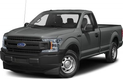 Front angled view of regular cab pickup with steel wheels and black grille.