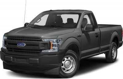Front three-quarter view showing grille, headlights, and single-cab pickup profile