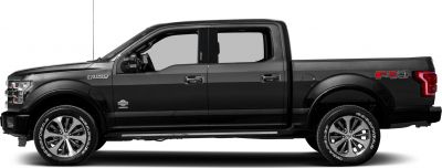 Side profile of a black FX4 off-road pickup with crew cab.