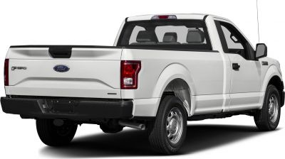 Rear and side view of a single cab pickup with tailgate and taillights