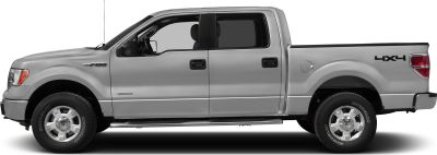 Silver pickup truck with four full doors and 4x4 drivetrain side view