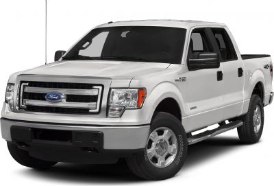 Pickup truck front grille, headlights, and side profile with four doors.