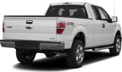 Rear and side profile of pickup with extended cab and taillights