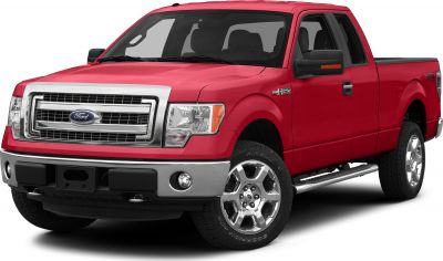 Red pickup truck front side, chrome grille, alloy wheels