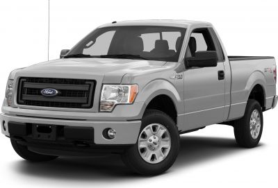 Silver pickup truck with regular cab and rugged front features