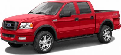 Red pickup truck front and side view with extended cab and off-road tires