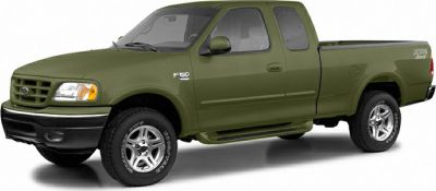 Green extended Ford F-150 X SuperCab pickup truck side view