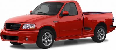 Red single cab pickup truck with sporty wheels and smooth body lines