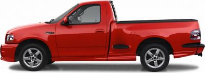 Side profile of a regular cab pickup with alloy wheels