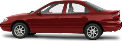 Side view of a sedan with alloy wheels and four doors