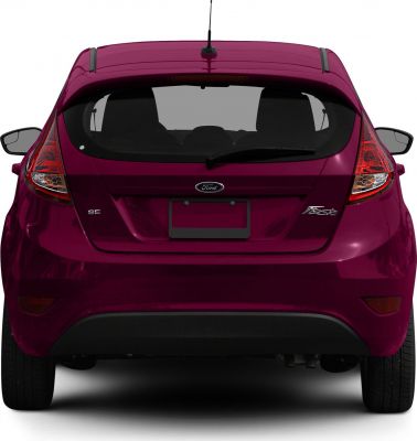Rear view of a compact hatchback with distinctive tail lights.