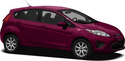 Compact hatchback with streamlined front and alloy wheels