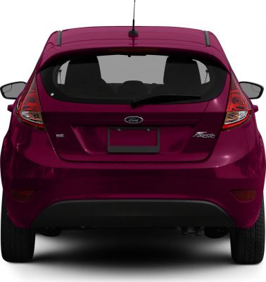Rear view of a 3-door hatchback with taillights and compact rear windshield.