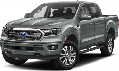 Front and side view of a silver pickup truck with distinct grille and alloy wheels