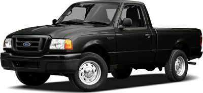 Black single cab pickup with front grille and steel wheels