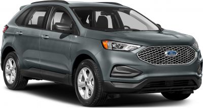 SUV front side view with honeycomb grille and sleek headlights