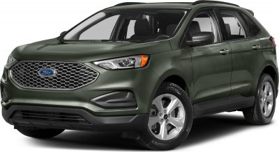 Close-up of hexagonal front grille and modern headlights on dark green SUV