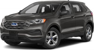 Front side view of midsize SUV with modern grille and headlights