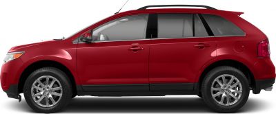 Side profile of red SUV with polished wheels and sleek body