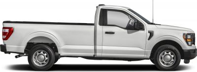 Side profile of a regular cab long box pickup with steel wheels