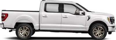 Side profile of a long box Regular Cab pickup truck with distinctive wheels.