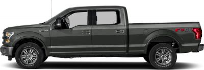 Side profile of heavy-duty crew cab pickup with long bed and detailed wheels