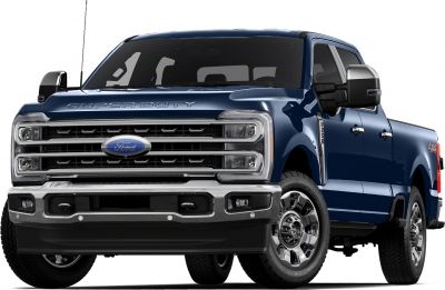 Front view of a heavy-duty pickup truck with crew cab and long box