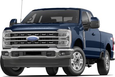 Heavy-duty pickup with chrome grille and large side mirrors.