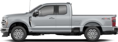 Side profile of a regular cab pickup truck with long bed and 4x4 emblem.
