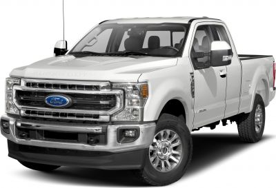 Front view of heavy-duty pickup with crew cab and short box