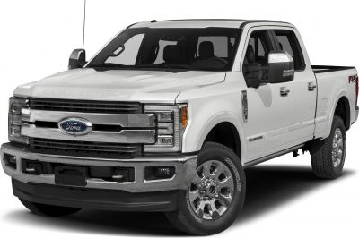 Front and side view of a full-size heavy duty pickup truck with chrome grille.
