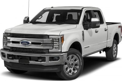 Front three-quarter view of heavy-duty pickup with chrome grille and crew cab