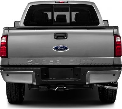 Rear tailgate and bumper with towing hitch and tinted rear window