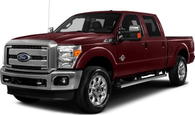 Front-side view of heavy-duty truck with crew cab and extended bed