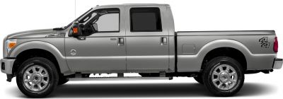 Crew cab pickup truck with short cargo bed and 4x4 capability, side view