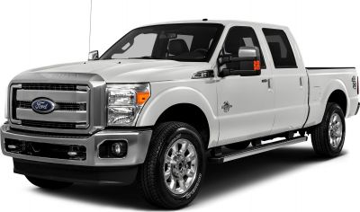 Front side view of large pickup truck with crew cab and short box