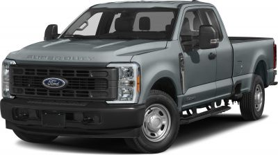 Wide grille and extended super cab pickup truck front-side view
