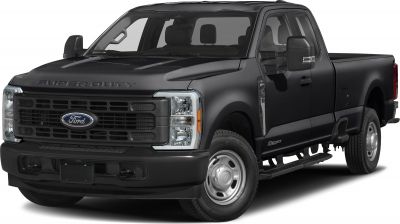 Front view with grille, headlights, and side mirrors of a pickup truck