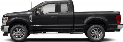 Side view of extended long box pickup with dual rear wheels