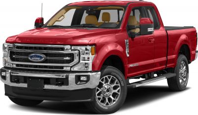 Red Regular Cab pickup with chrome grille and long box