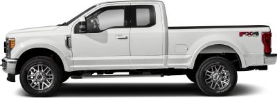 White heavy-duty pickup with regular cab and long cargo bed.